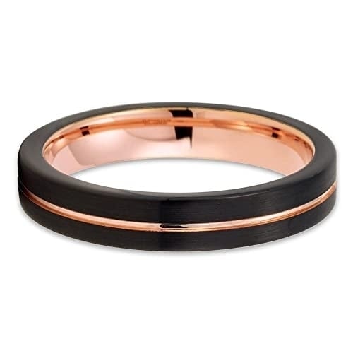 4mm Rose Gold Tungsten Wedding Ring,Black Tungsten Ring,Black Tungsten Wedding Ring,Engagement Ring,Anniversary Ring Image 2