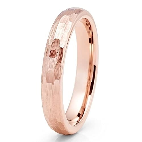 4mm Wedding Ring,Rose Gold Tungsten Ring,Hammered Ring,Tungsten Carbide Ring,Anniversary Ring,Engagement Ring,18k Rose Image 1