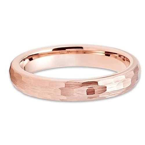 4mm Wedding Ring,Rose Gold Tungsten Ring,Hammered Ring,Tungsten Carbide Ring,Anniversary Ring,Engagement Ring,18k Rose Image 2