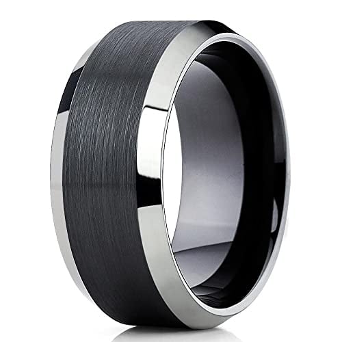 10mm Black Tungsten Wedding Ring,Black Tungsten Ring,Anniversary Ring,Engagement Ring,Tungsten Carbide Ring,Mens Ring Image 1