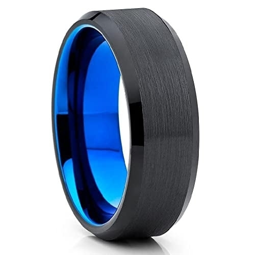 6mm,Black Tungsten Ring,Engagement Ring,Engagement Ring,Anniversary Ring,Blue Tungsten Ring,Black Ring Image 1
