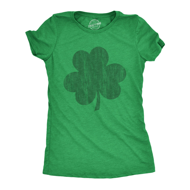 Womens Distressed Clover T Shirt Cool St Patricks Day Vintage Shamrock Awesome Graphic Tee Image 1