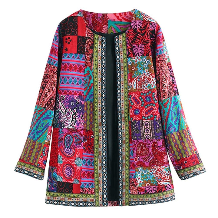 Women Fashion Summer Autumn Ethnic Floral Print Long Sleeve Loose Jacket Coat Cardigan Loose Outerwear Chic Top Image 4