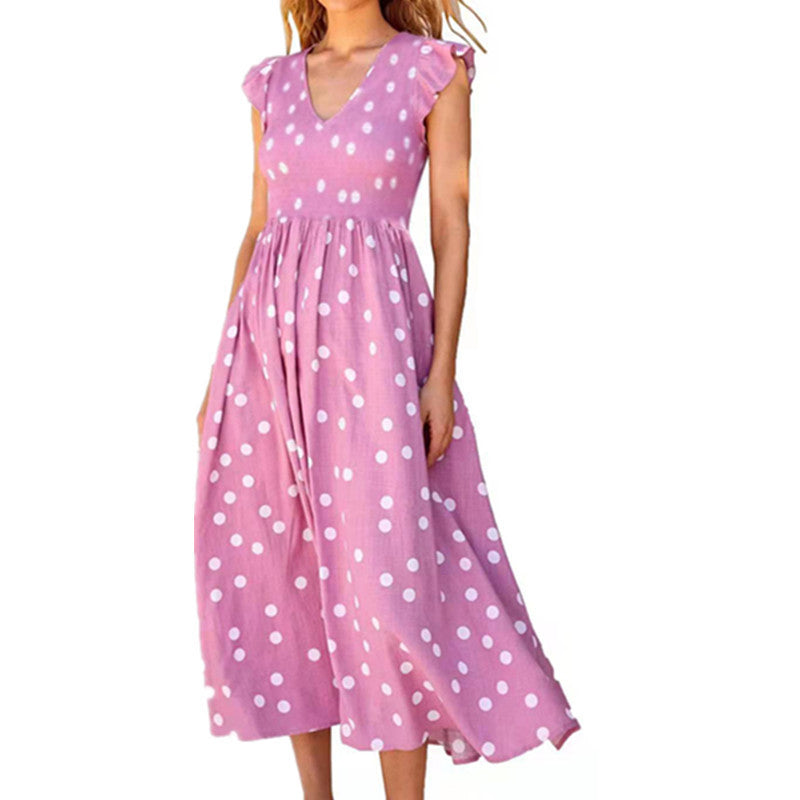 Sexy V-Neck Polka Dot Elegant Slim Lace Up Woman Dress Image 2