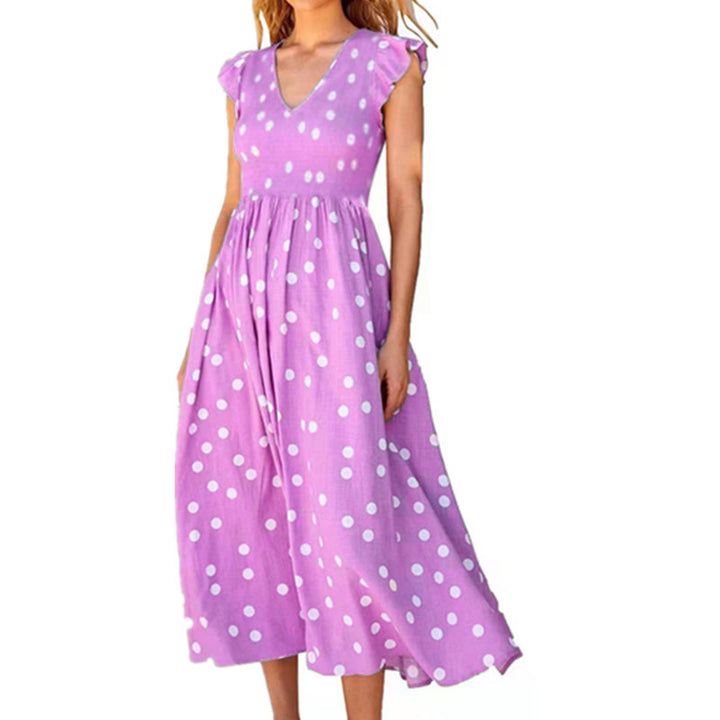 Sexy V-Neck Polka Dot Elegant Slim Lace Up Woman Dress Image 4