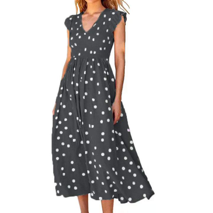 Sexy V-Neck Polka Dot Elegant Slim Lace Up Woman Dress Image 6