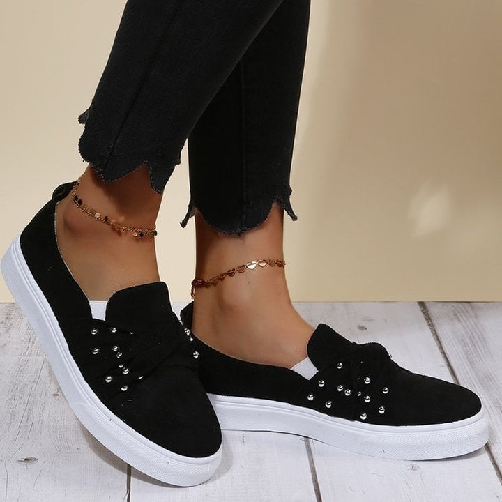 Womens Suede Beaded Bow Loafers Flats Image 1