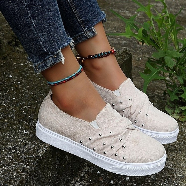 Womens Suede Beaded Bow Loafers Flats Image 4