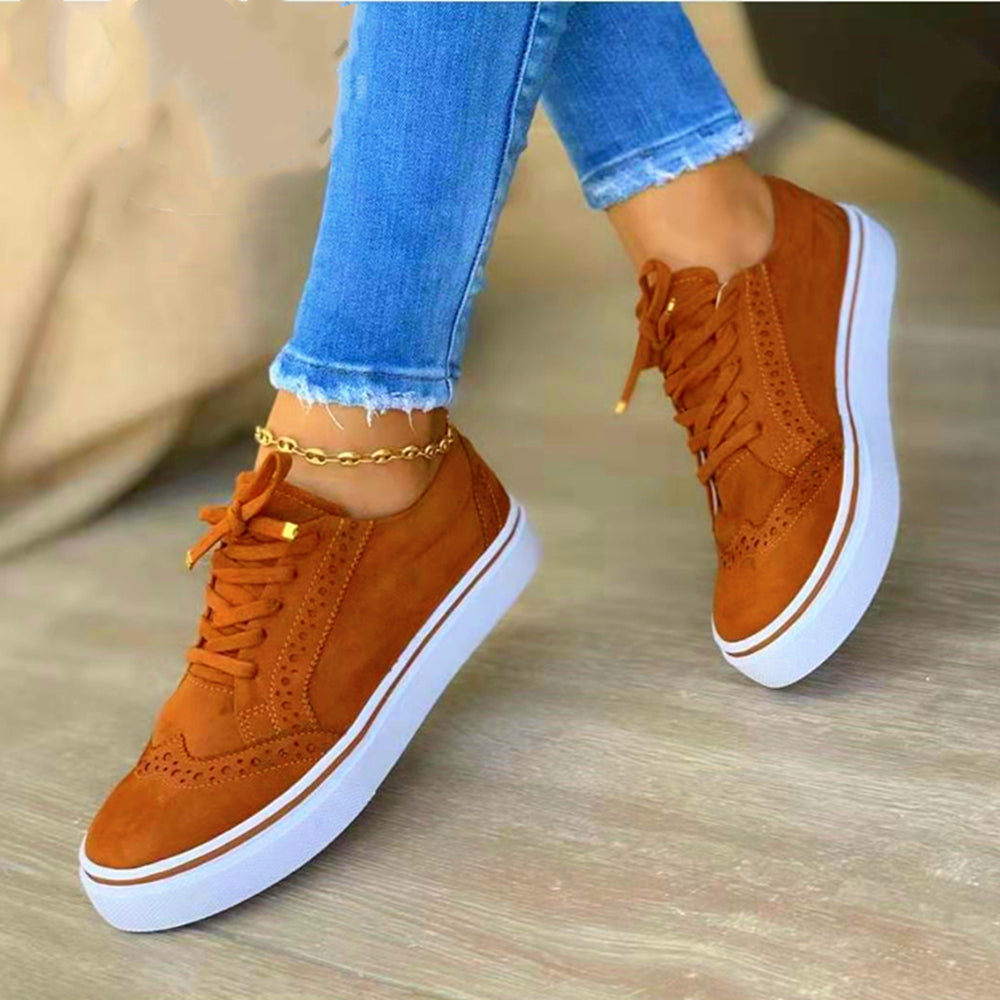 2022  Spring Flats Sport Casual Suede Sneakers Lace Up Plus Size Oxford Image 4