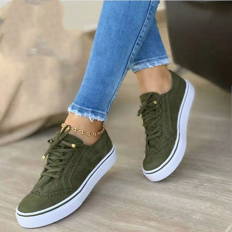 2022  Spring Flats Sport Casual Suede Sneakers Lace Up Plus Size Oxford Image 1
