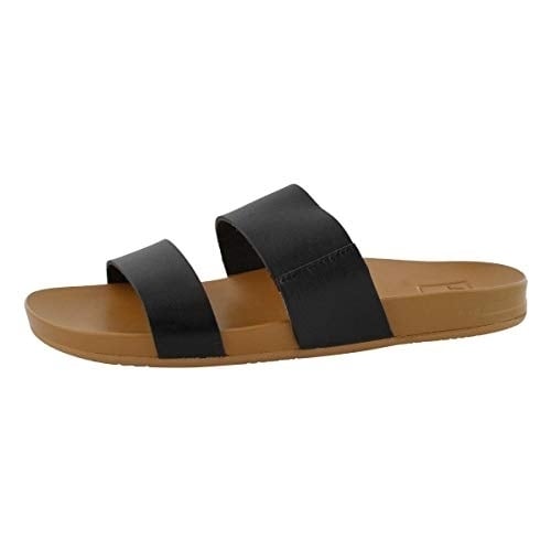 Reef Womens Sandals Vista  Vegan Leather Slides for Women With Cushion Bounce Footbed BLACK/NATURAL Image 1