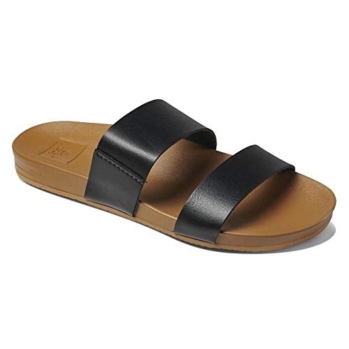 Reef Womens Sandals Vista  Vegan Leather Slides for Women With Cushion Bounce Footbed BLACK/NATURAL Image 1