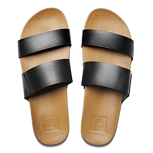 Reef Womens Sandals Vista  Vegan Leather Slides for Women With Cushion Bounce Footbed BLACK/NATURAL Image 3