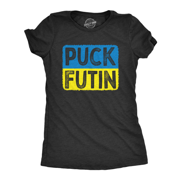 Womens Puck Futin T Shirt Cool Ukrainian Flag Support Anti-Putin Graphic Tee For Ladies Image 4