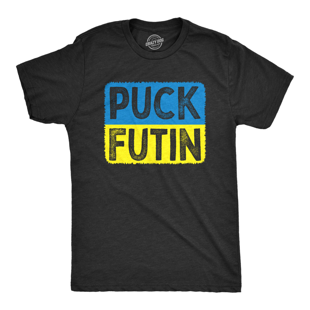 Mens Puck Futin T Shirt Cool Ukrainian Flag Support Anti-Putin Graphic Tee For Guys Image 1