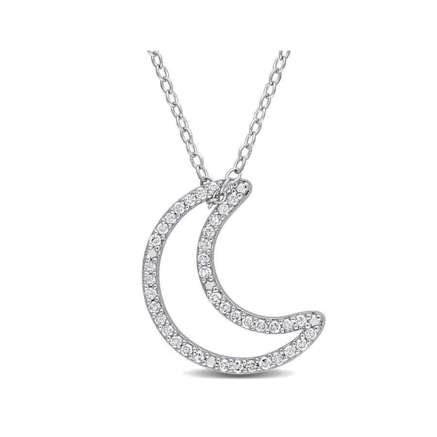 1/5 Carat (ctw) Diamond Moon Charm Pendant Necklace in Sterling Silver with Chain Image 1