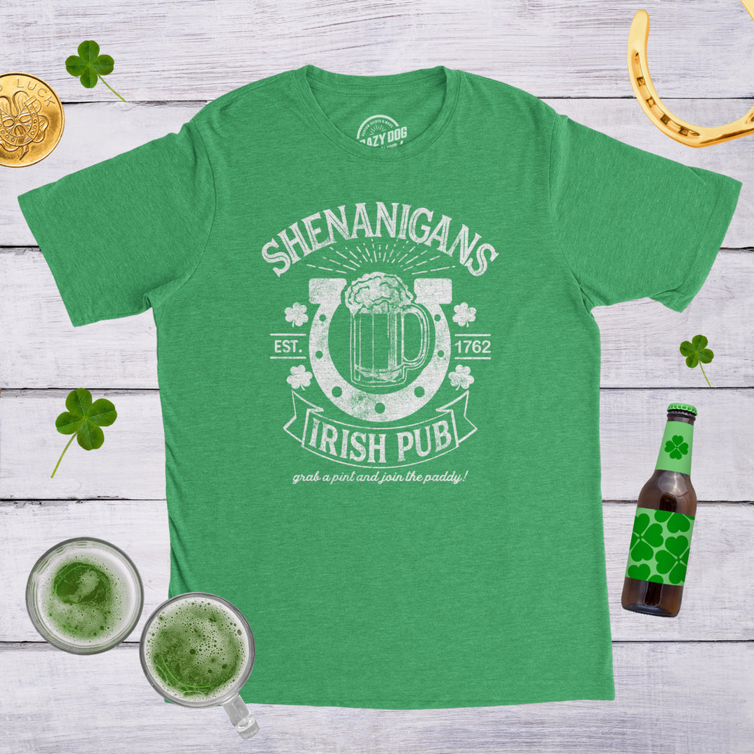 Mens Shenanigans Irish Pub T Shirt Funny Saint Patricks Day St Cool Drinking Tee Image 4