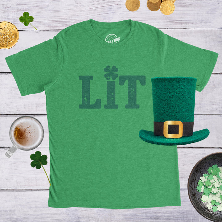 Mens Lit Shamrock T Shirt Funny Day Drinking Saint Patricks Day St Patty Tee Image 4