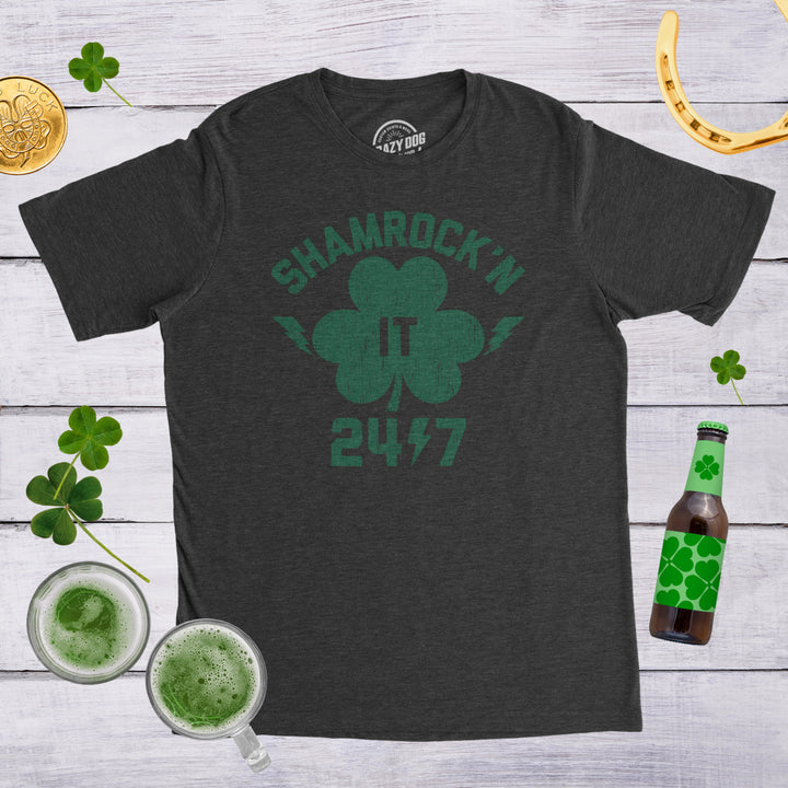 Mens Shamrockn It 24/7 T Shirt Funny Saint Patricks Day Irish Clover Lucky Tee Image 4