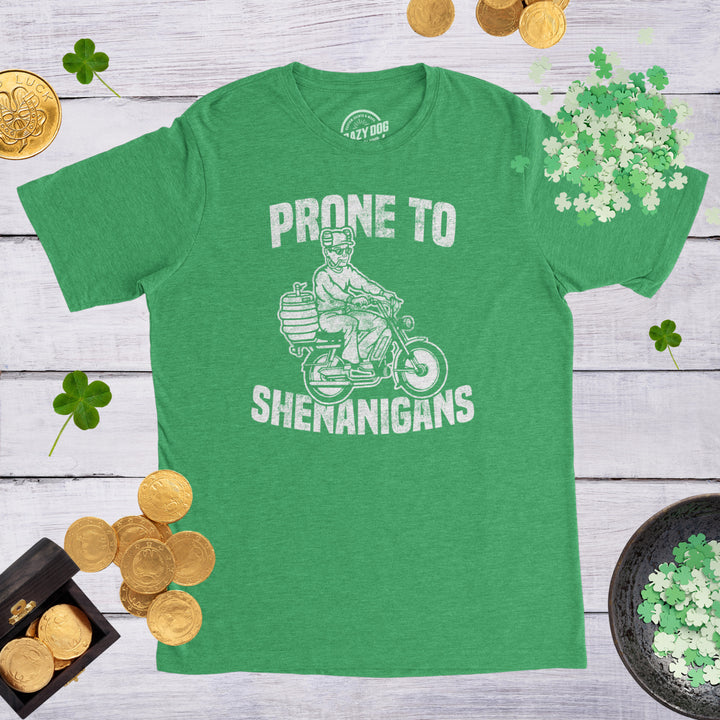 Mens Prone To Shenanigans T shirt Funny St Patricks Day Green Irish Parade Tee Image 4