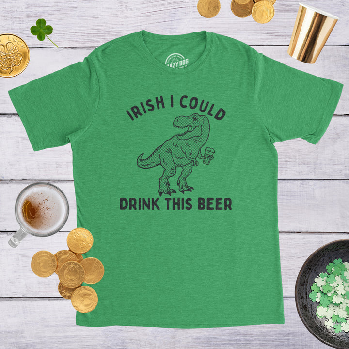 Mens Irish I Could Drink This Beer Tshirt Funny St Patricks Day T-Rex Dino Graphic Tee Image 4