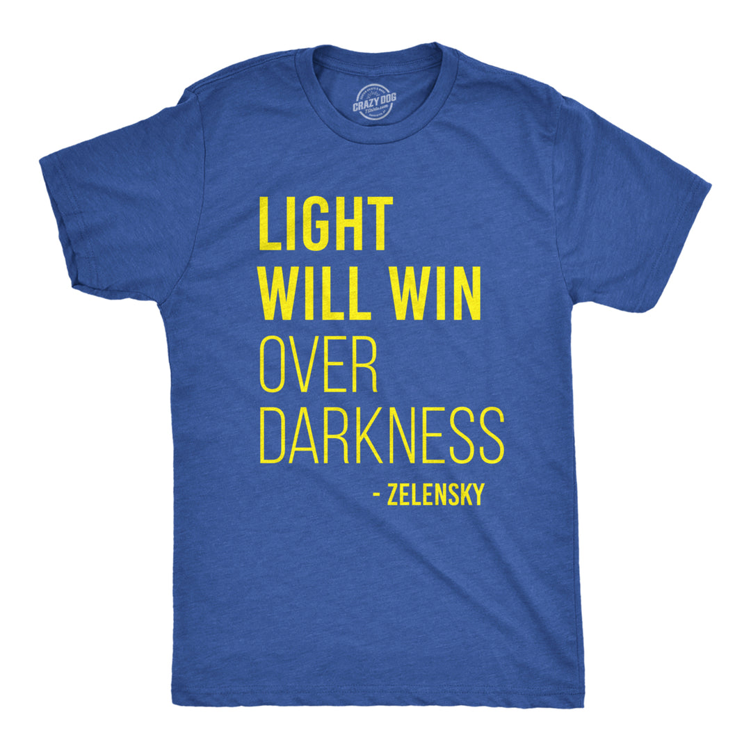 Mens Light Will Win Over Darkness T Shirt Cool Zelensky Ukraine Motivational Quote Graphic Tee For Guys Image 4