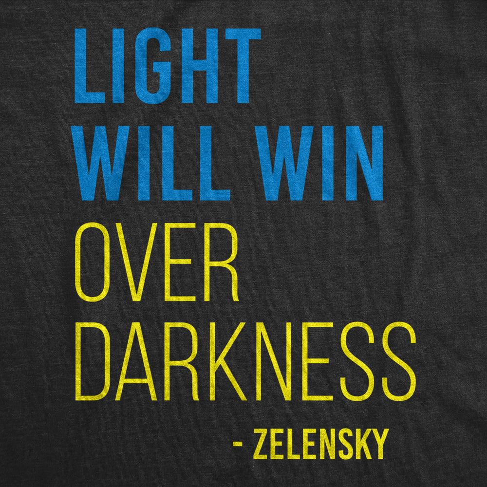 Mens Light Will Win Over Darkness T Shirt Cool Zelensky Ukraine Motivational Quote Graphic Tee For Guys Image 2