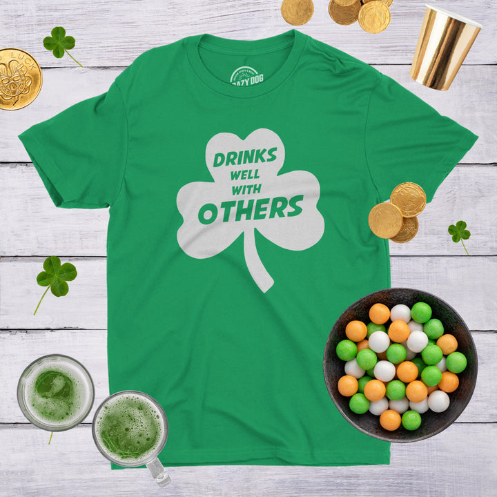 Drinks Well With Others T Shirt Funny Sarcastic Beer Saint Patricks Day Clover Image 4