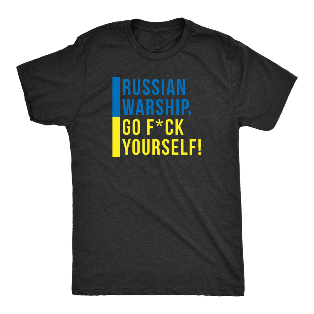 Mens Russian Warship Go f*** Yourself T Shirt Cool Ukrainian Flag Support Quote Graphic Tee For Guys Image 1