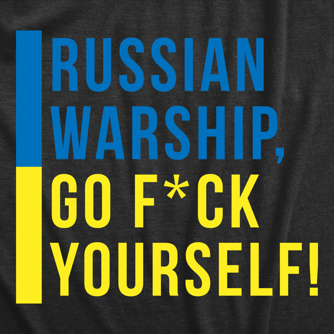 Mens Russian Warship Go f*** Yourself T Shirt Cool Ukrainian Flag Support Quote Graphic Tee For Guys Image 2