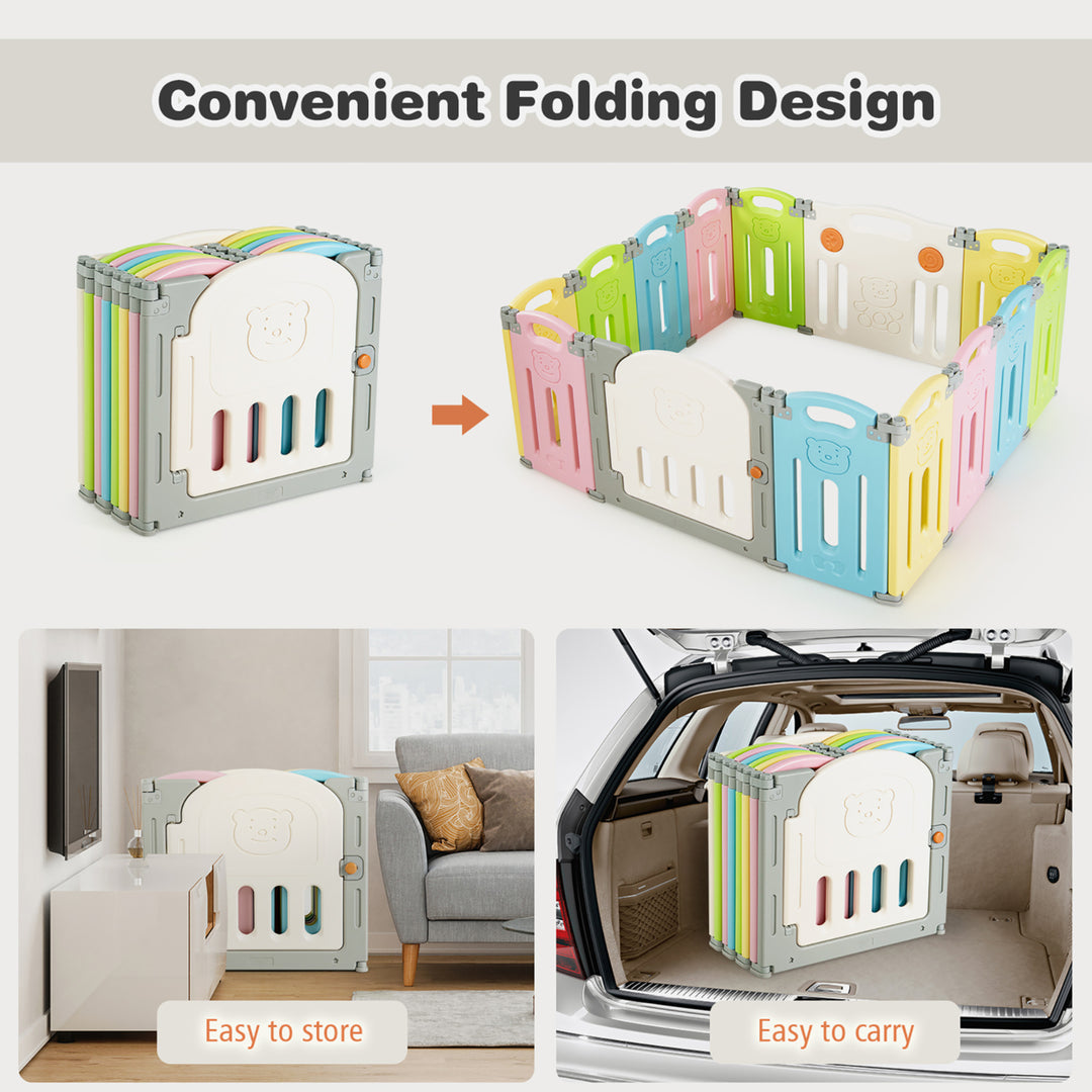 Costway 14 Panel Foldable Baby Playpen Kids Activity Center Safety Play Yard w/Lock Door Image 6