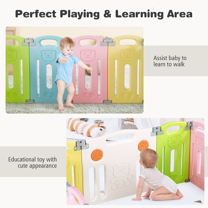 Costway 14 Panel Foldable Baby Playpen Kids Activity Center Safety Play Yard w/Lock Door Image 8