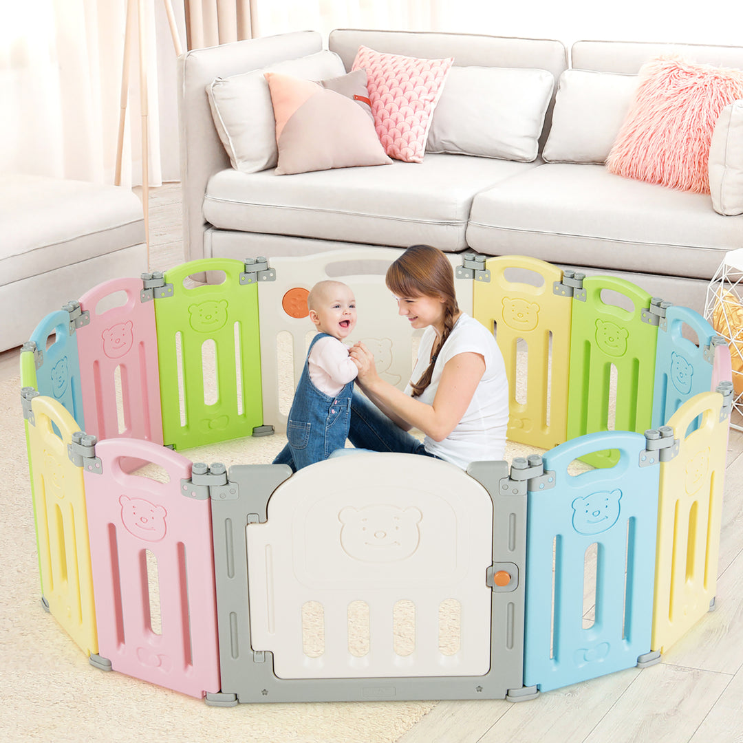 Costway 14 Panel Foldable Baby Playpen Kids Activity Center Safety Play Yard w/Lock Door Image 4