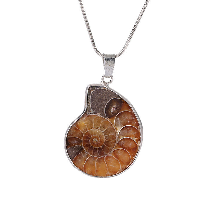 Natural spotted snail fossil retro vintage pendant necklace MAIXL009 Image 1