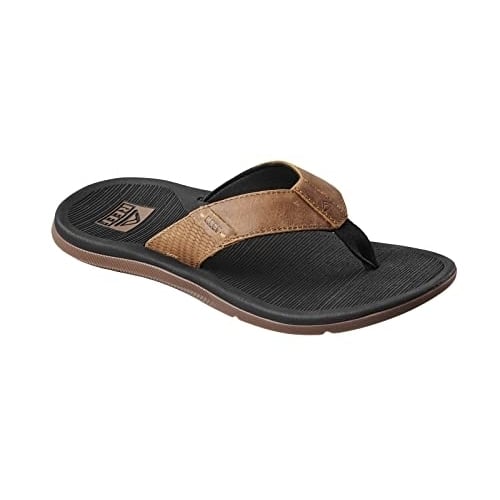 REEF Mens Santa Ana LE Premium Leather Flip Flop Sandals Black and Tan - CI8103 Black and Tan Image 4