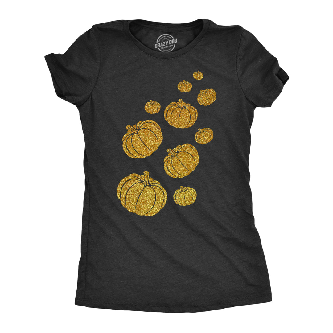 Womens Gold Glitter Pumpkins T Shirt Funny Cute Halloween Top Graphic Novelty Tee Image 1