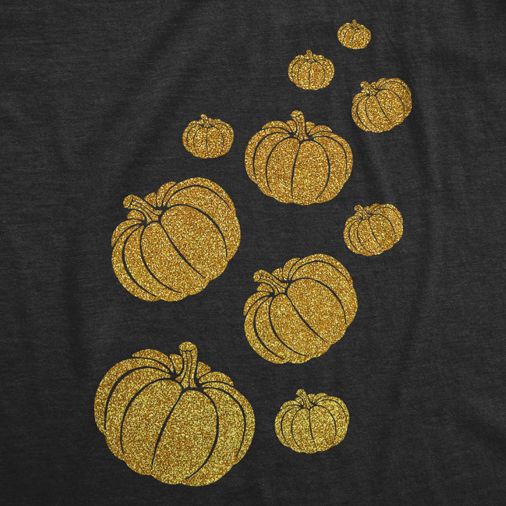 Womens Gold Glitter Pumpkins T Shirt Funny Cute Halloween Top Graphic Novelty Tee Image 2