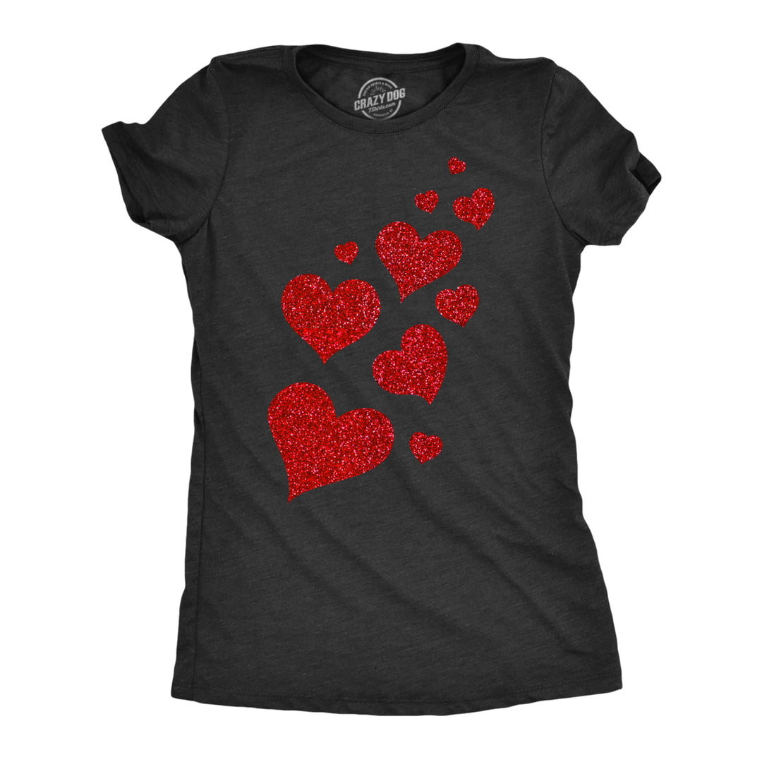 Womens Glitter Hearts T Shirt Cute Valentines Day Red Heart Graphic Novelty Tee For Ladies Image 1