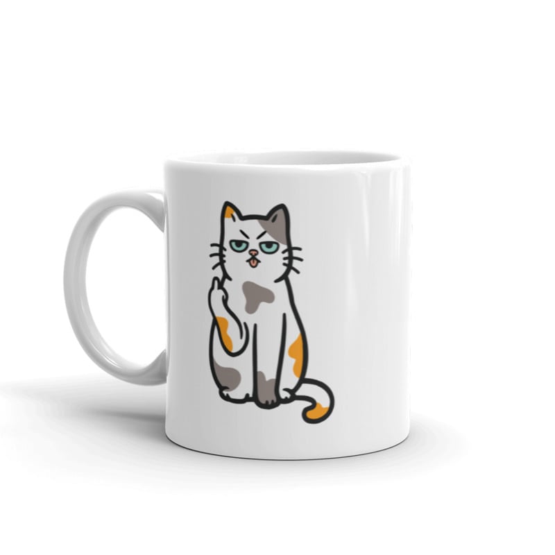 Cat Middle Finger Mug Funny Sarcastic Kitten Flipping Off Graphic Novelty Coffee Cup-11oz Image 1