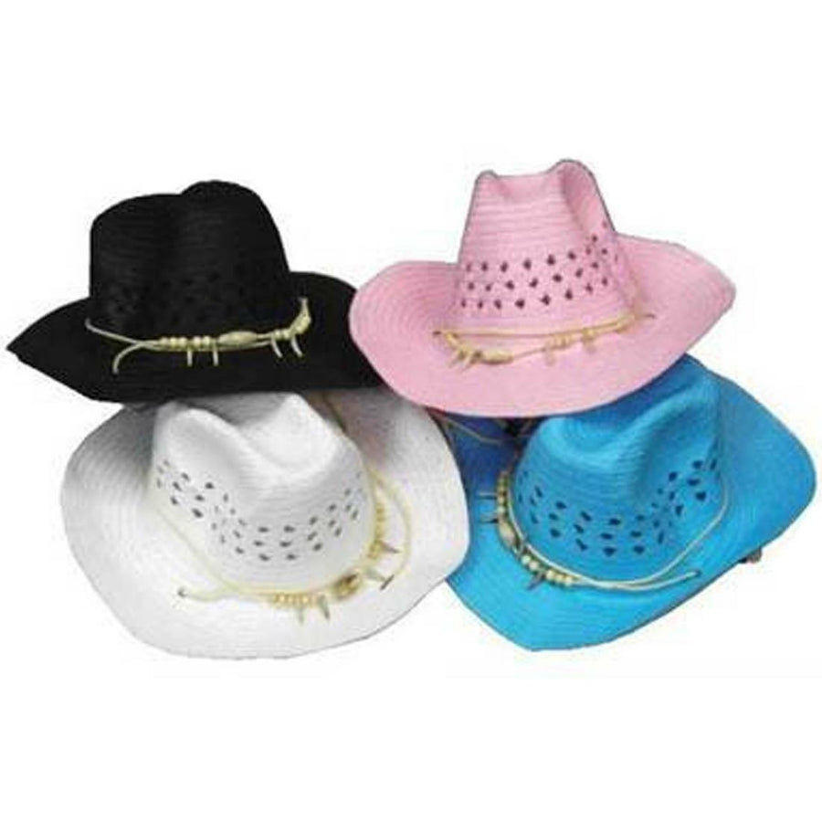12 unisex ASST COLOR WOVEN WESTERN COWBOY HAT WITH BEAR CLAW HEAD BAND Image 1