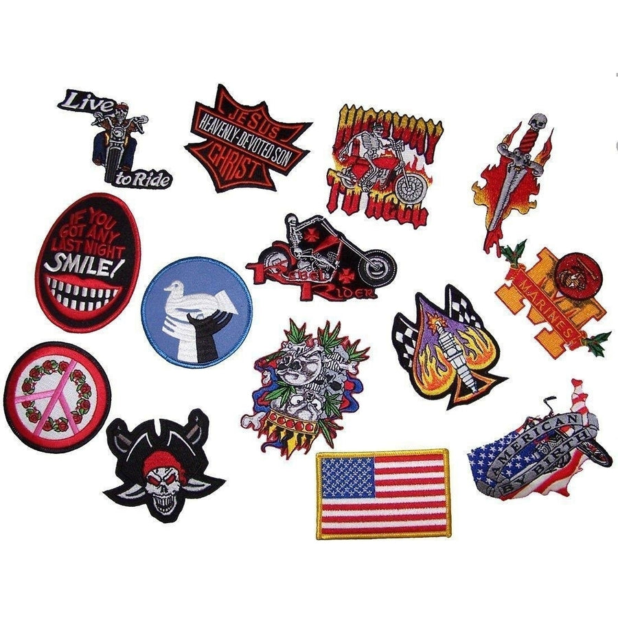 GRAB BAG OF 6 PIECES ASSORTED BIKER AND NOVELTY DESIGN PATCHES patch closeout Image 1