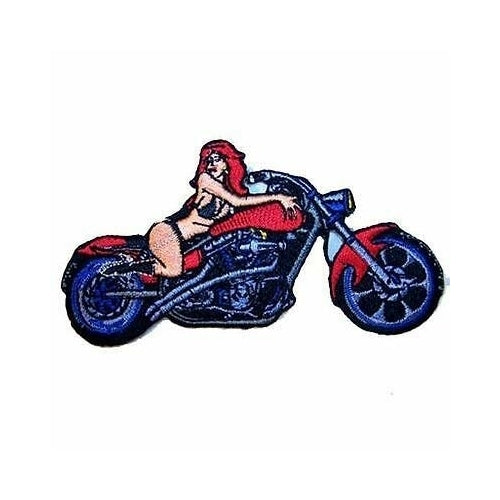 GIRL ON MOTORCYCLE EMB PATCH sew or iron biker P386 bikers novelty patches sew Image 1