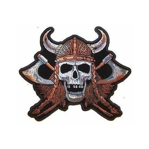 large JUMBO SKULL VIKING WITH AXES JACKET BACK PATCH JBP55 warrior horns Image 1