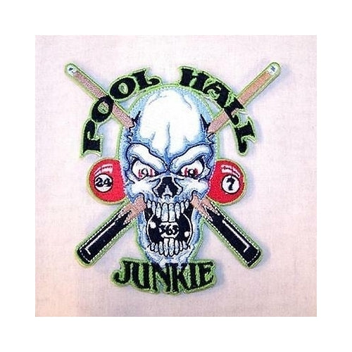 POOL HALL JUNKIE EMBROIDERED PATCH iron on biker P347 bikers novelty patches Image 1