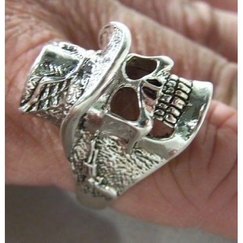 WESTERN SKULL COWBOY HAT W PISTOLS SILVER RING metal biker BR87 SKELETON Image 1