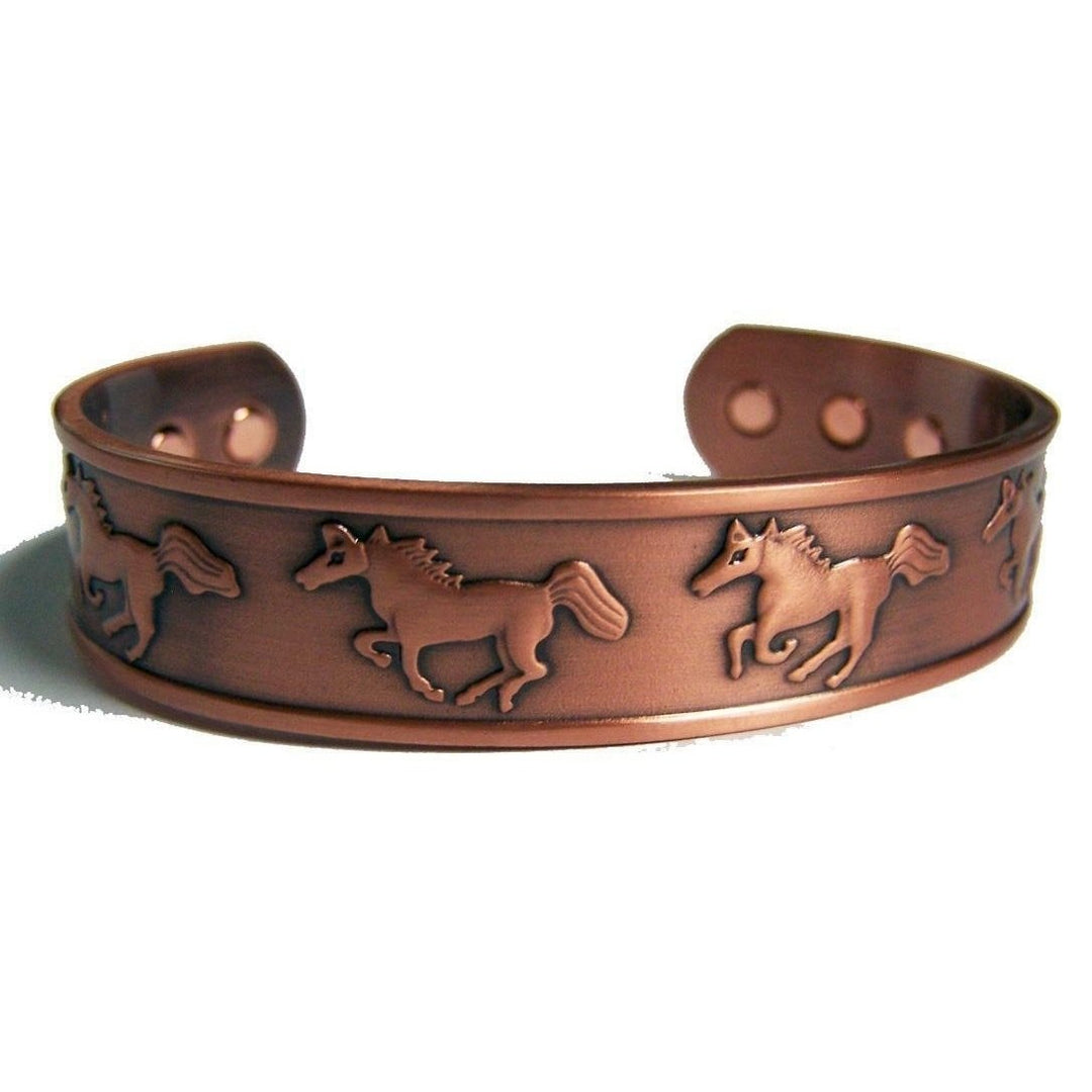 RUNNING HORSES PURE COPPER SIX MAGNET CUFFED BRACELET health pain relieve 603 Image 1