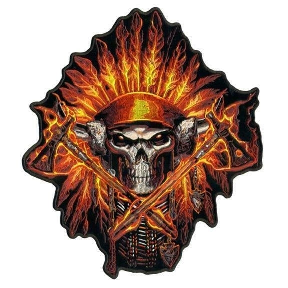 FIRE HEADDRESS CHIEF AXES JACKET BACK PATCH JBP71 EMBROIDERED SKULL Image 1