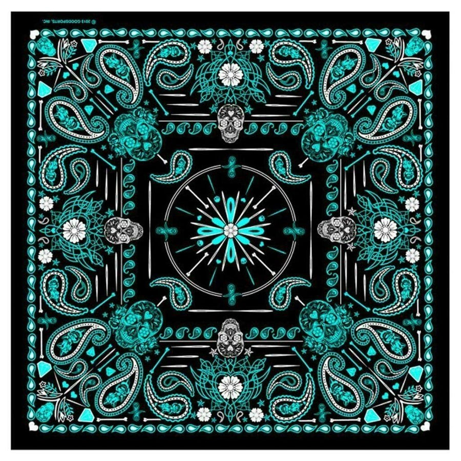 DELUXE TURQUOISE PAISLEY RETRO SKULLS BANDANA 21"X21" head hat BIKER BAB1072 Image 1