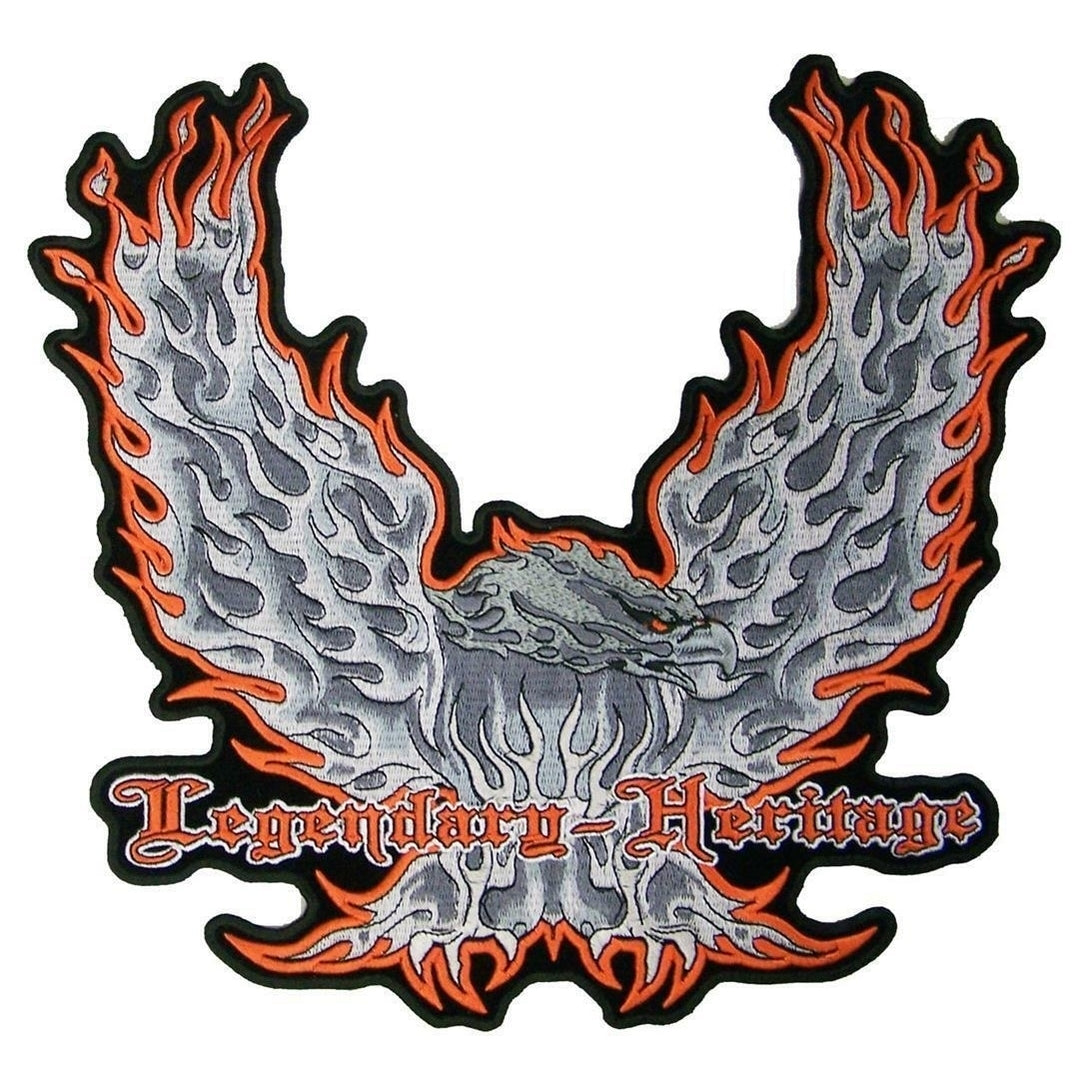 large JUMBO FLAMING EAGLE WINGS UP JACKET BACK PATCH 087 EMBROIDERED 12 IN Image 1