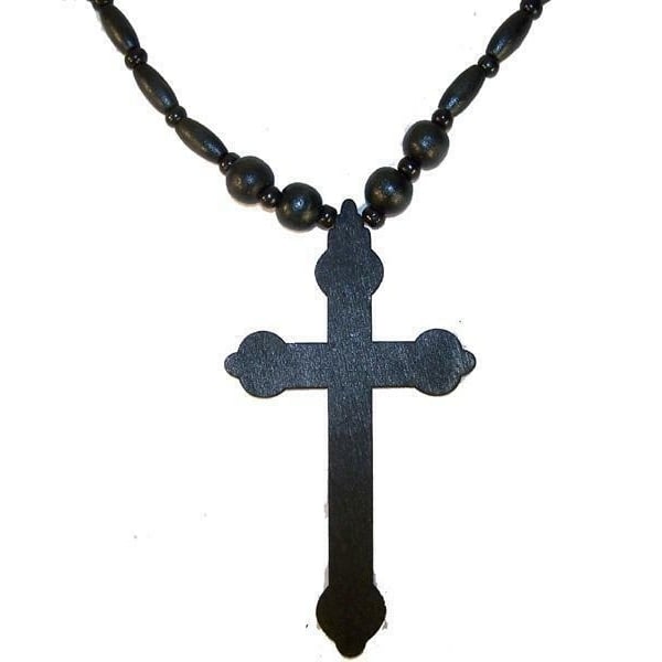 LARGE 5 INCH BLACK WOODEN CROSS NECKLACE car mirror decoration WOOD JEWELRY Image 1